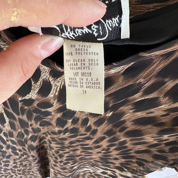 Vintage womans Jeffrey & Dara leopard print shoulder pads midi dress size 14 - Picture 4 of 6